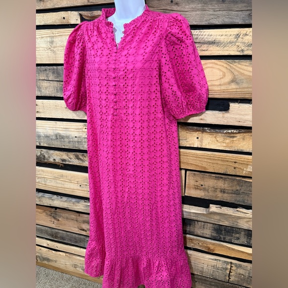 Tuckernuck Hyacinth House Pink Eyelet‎ Midi Tryall Dress Size Small - Picture 8 of 16